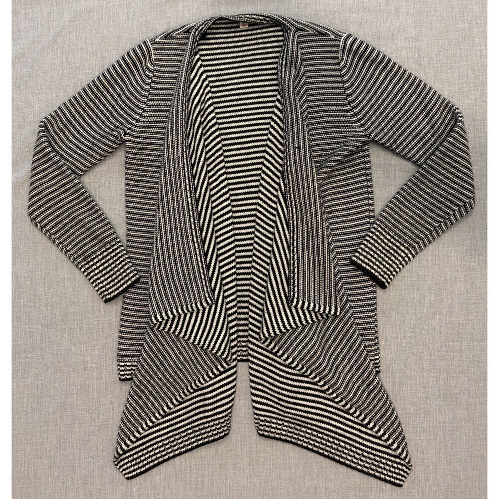 Flowy Merona Cardigan Sweater Black and White Stripe Open Front Size S
